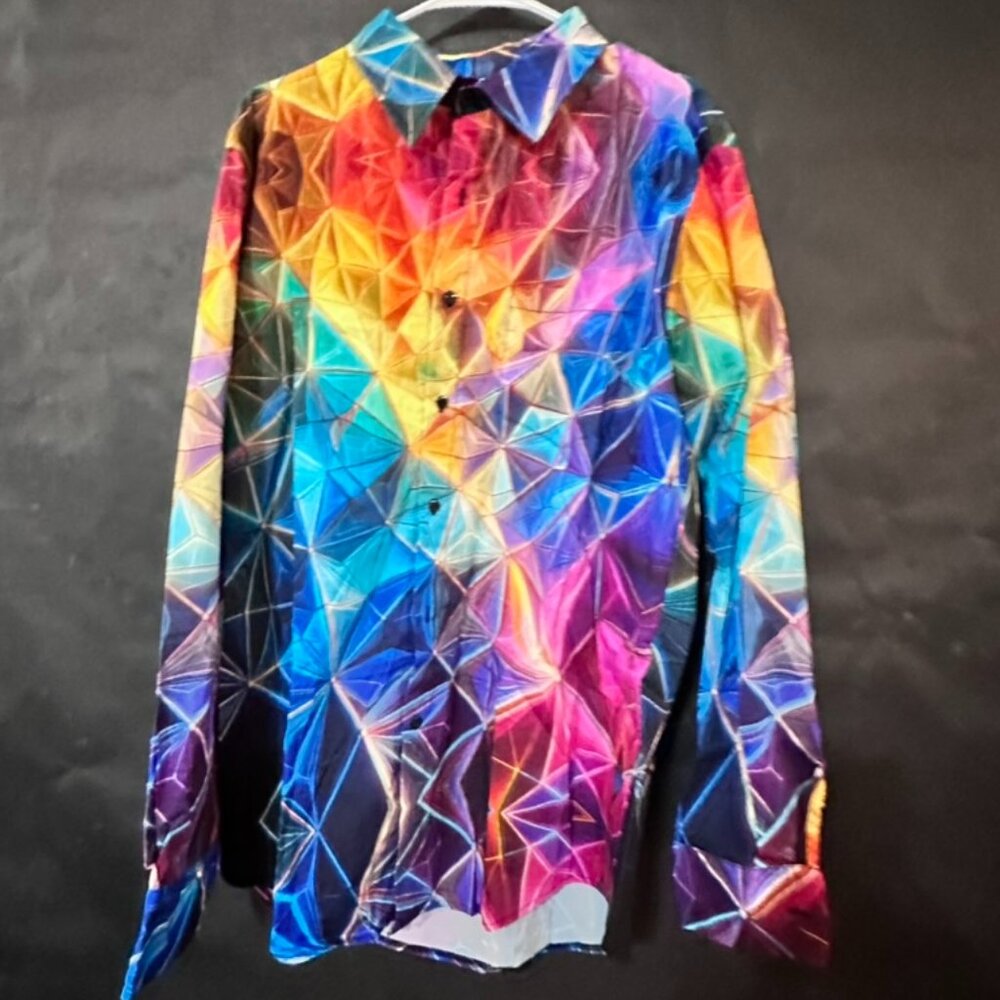 Psychedelic Mens Cotton Fractal Shirt Button Up Oxford Trippy Club Purple Large